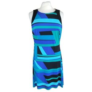 LAUREN Ralph Lauren Blue Green Black Colorblock Shift Swing A-line Dress 14